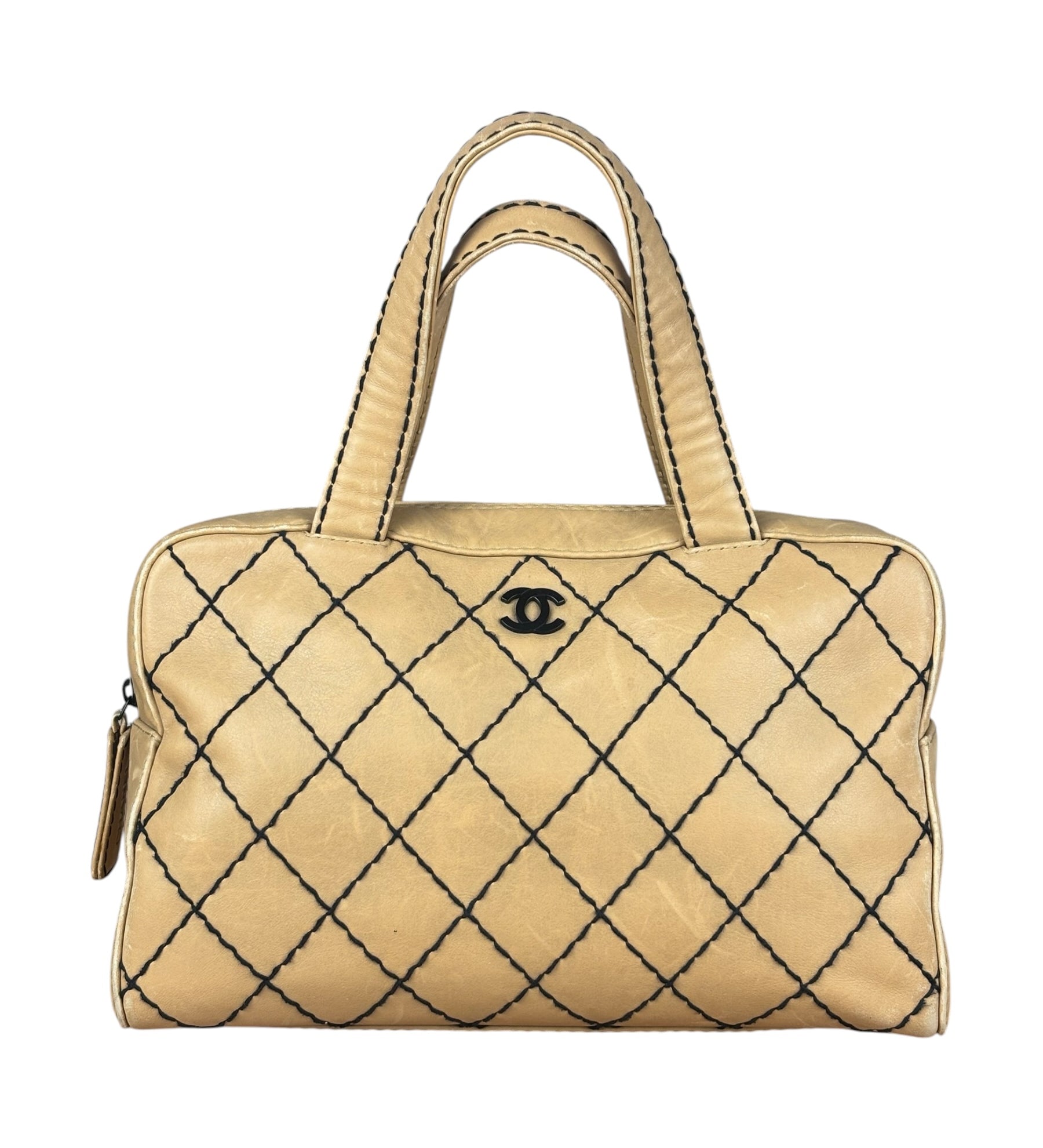 Chanel Beige Wild Stitch Leather Bowler Handbag 2000