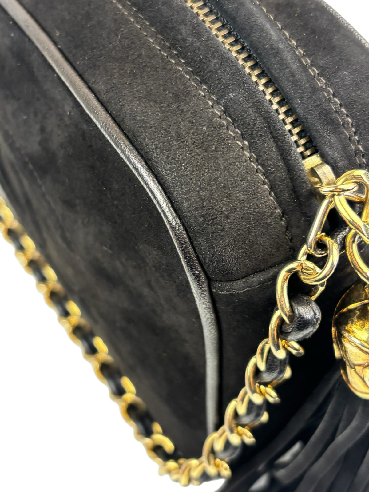Chanel Vintage Black Suede CC Tassel Camera Bag 1989