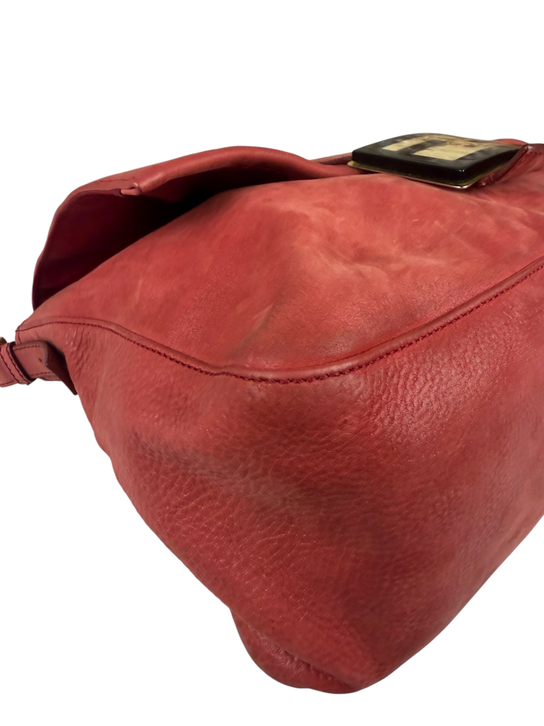 Fendi Red Leather Mamma Baguette Shoulder Bag
