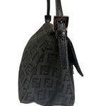 Fendi Black Leather Trim Zucca Baguette