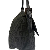 Fendi Black Leather Trim Zucca Baguette
