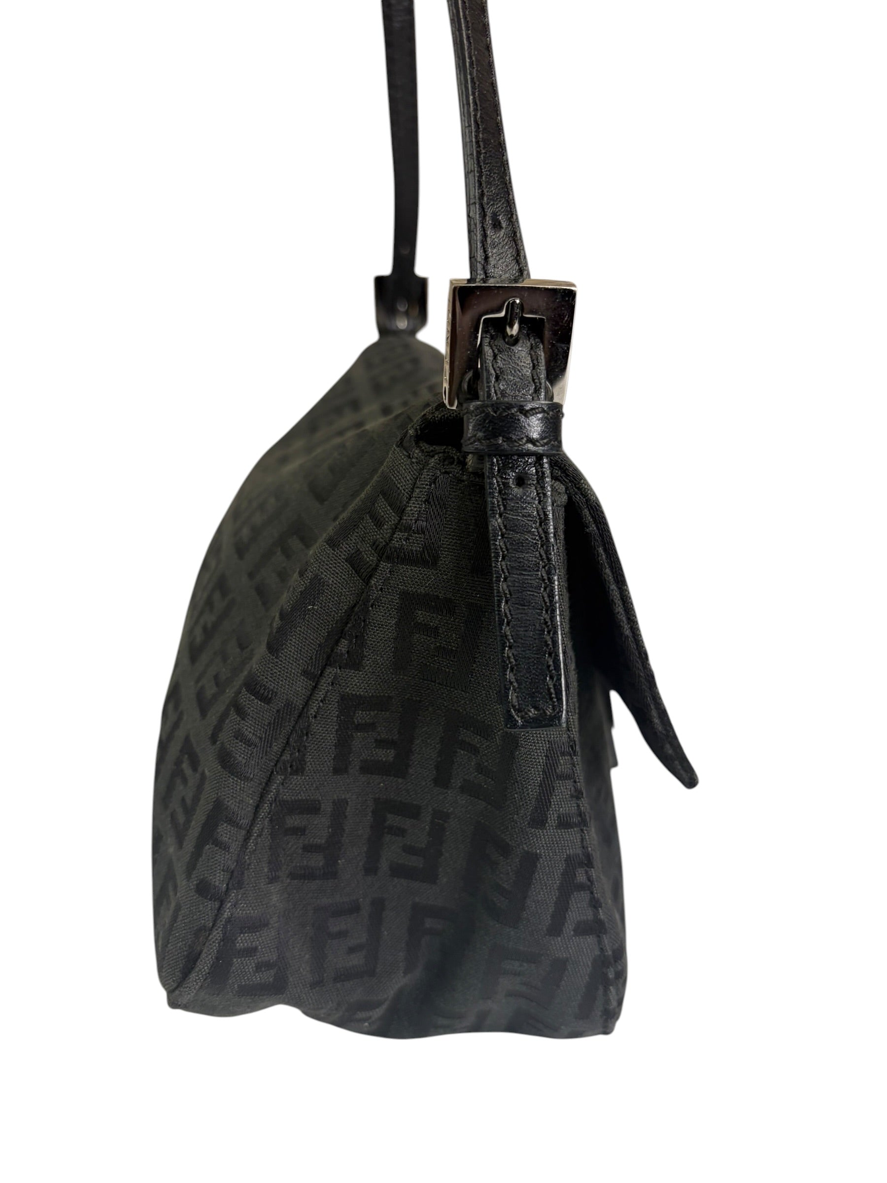Fendi Black Leather Trim Zucca Baguette