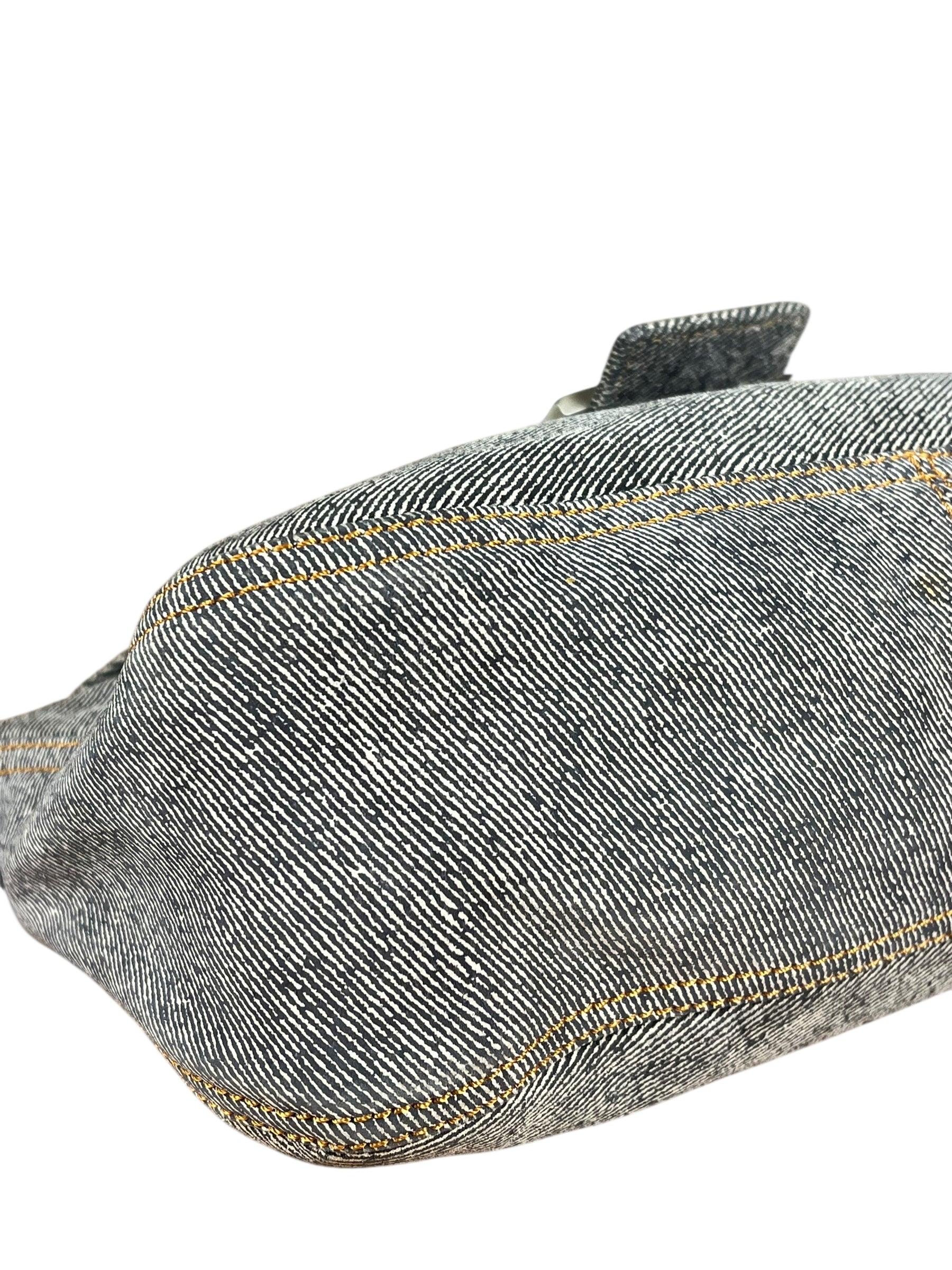 Fendi Light Denim Toned Canvas Baguette Shoulder Bag
