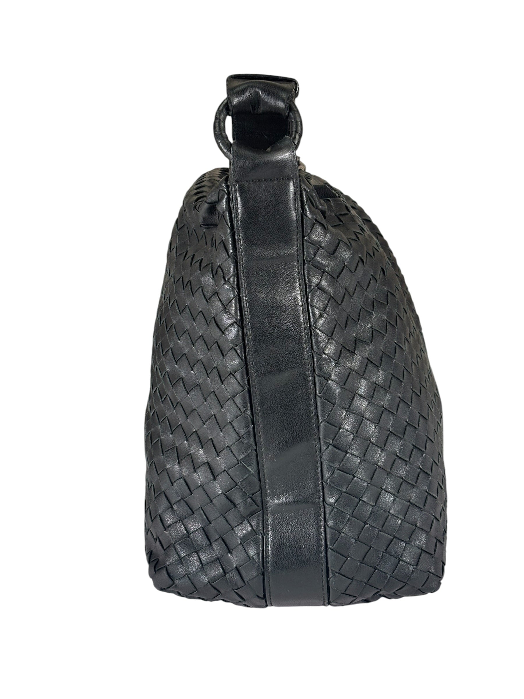 Bottega Veneta Black Intrecciato Woven Hobo Bag