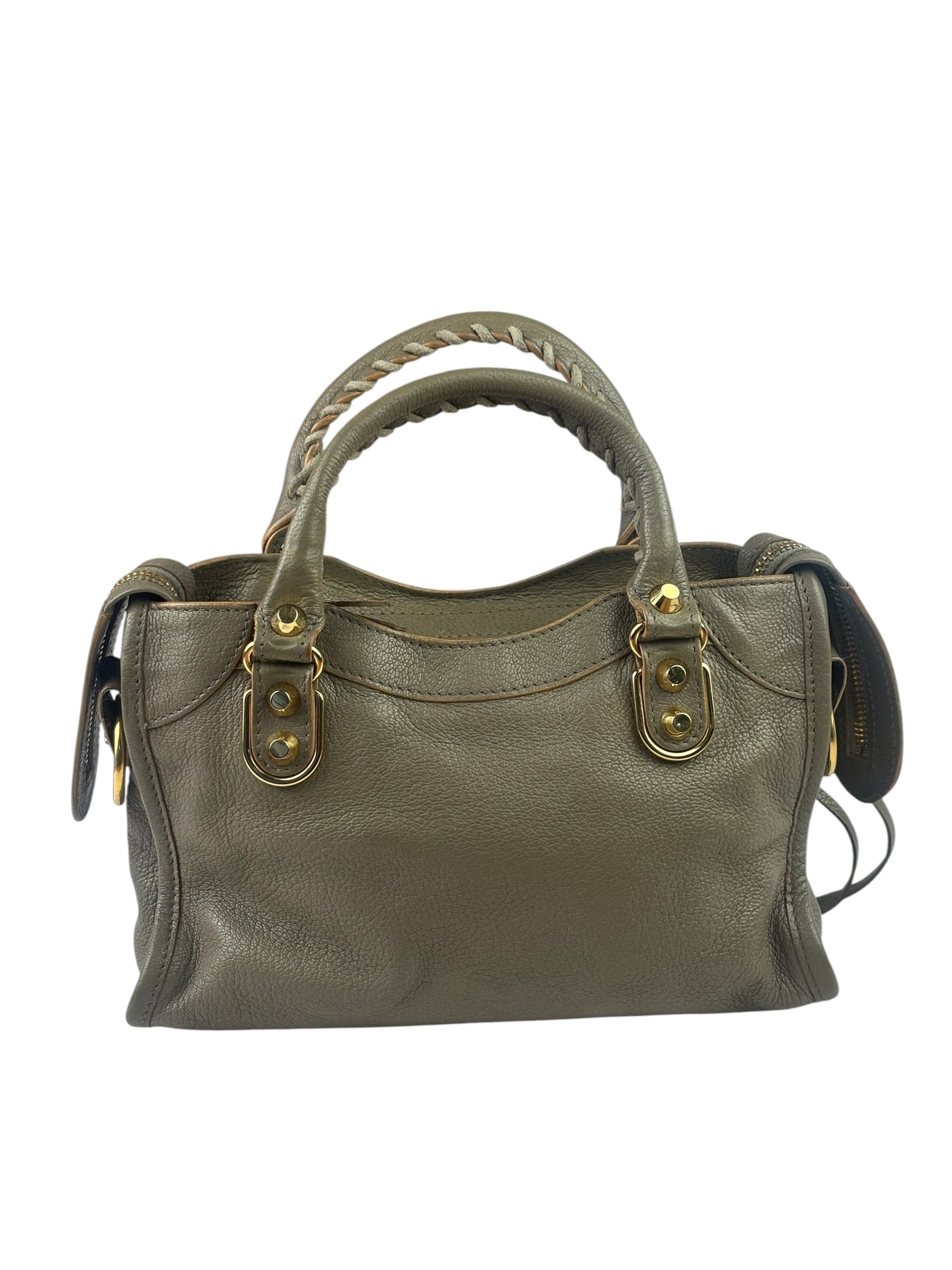 Balenciaga Gris Taupe Leather Mini Metallic Edge City Two-Way Bag