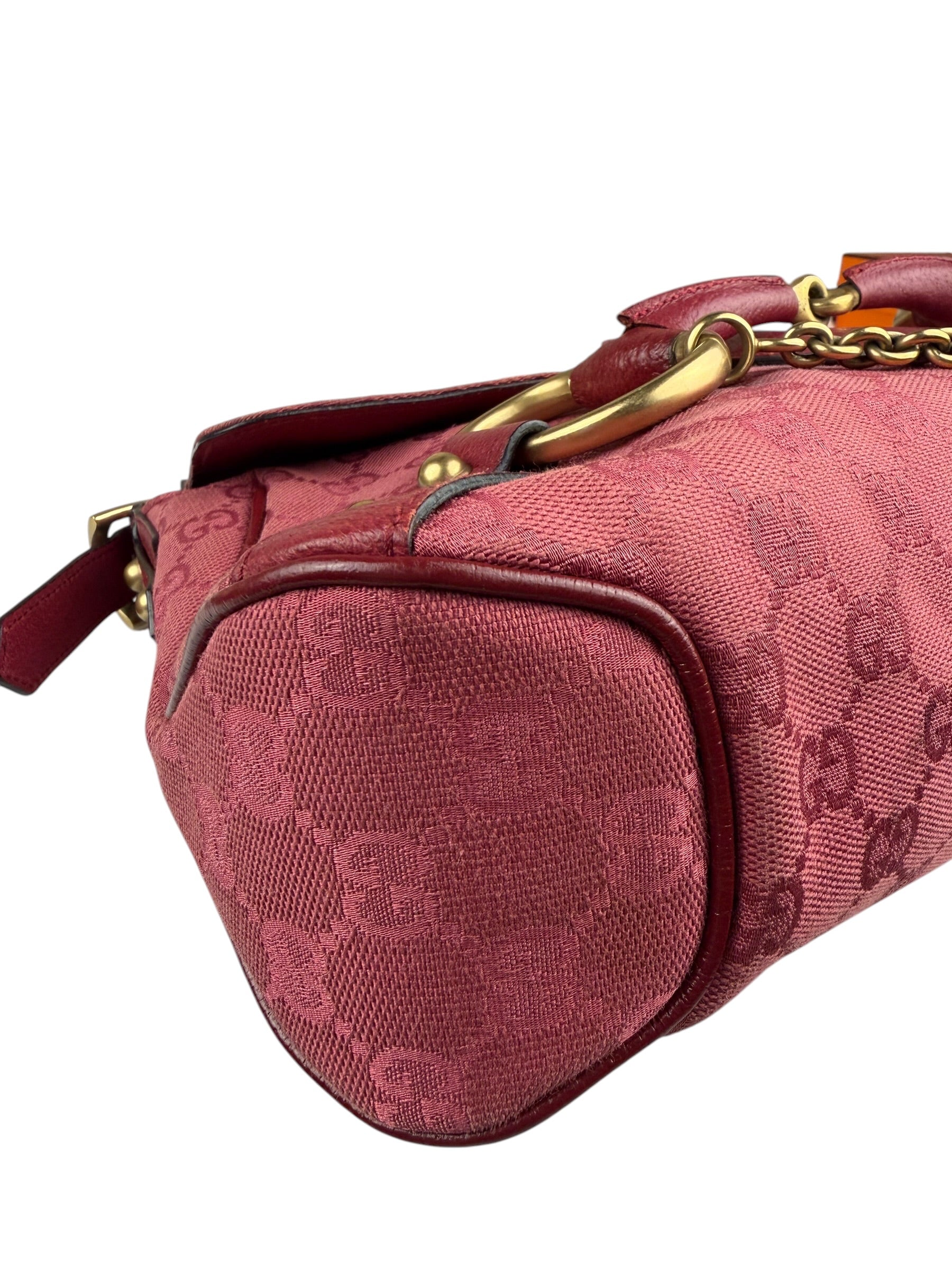 Gucci GG Vintage Pink Canvas Horsebit Shoulder Bag