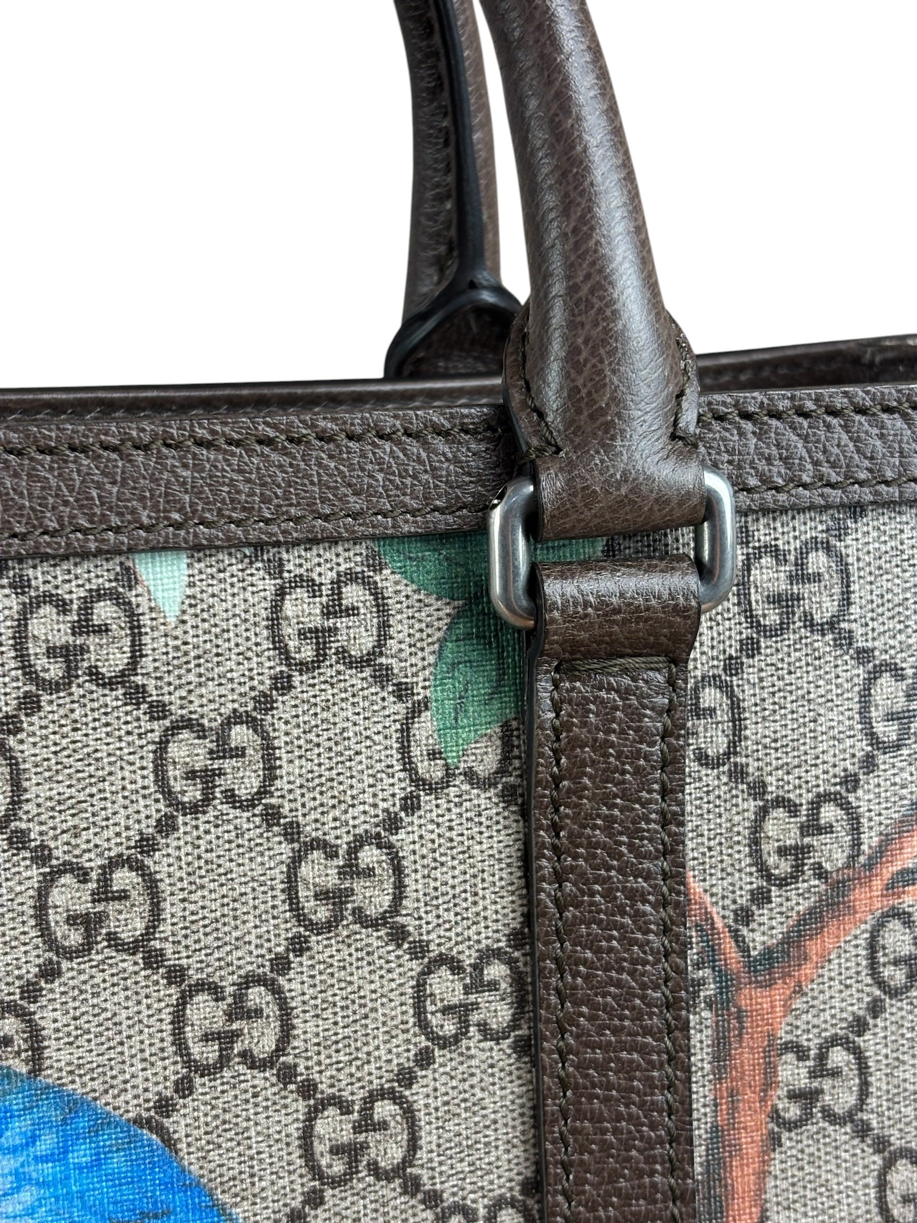 Gucci Brown Leather Trim GG Supreme Tian Vertical Tote Bag