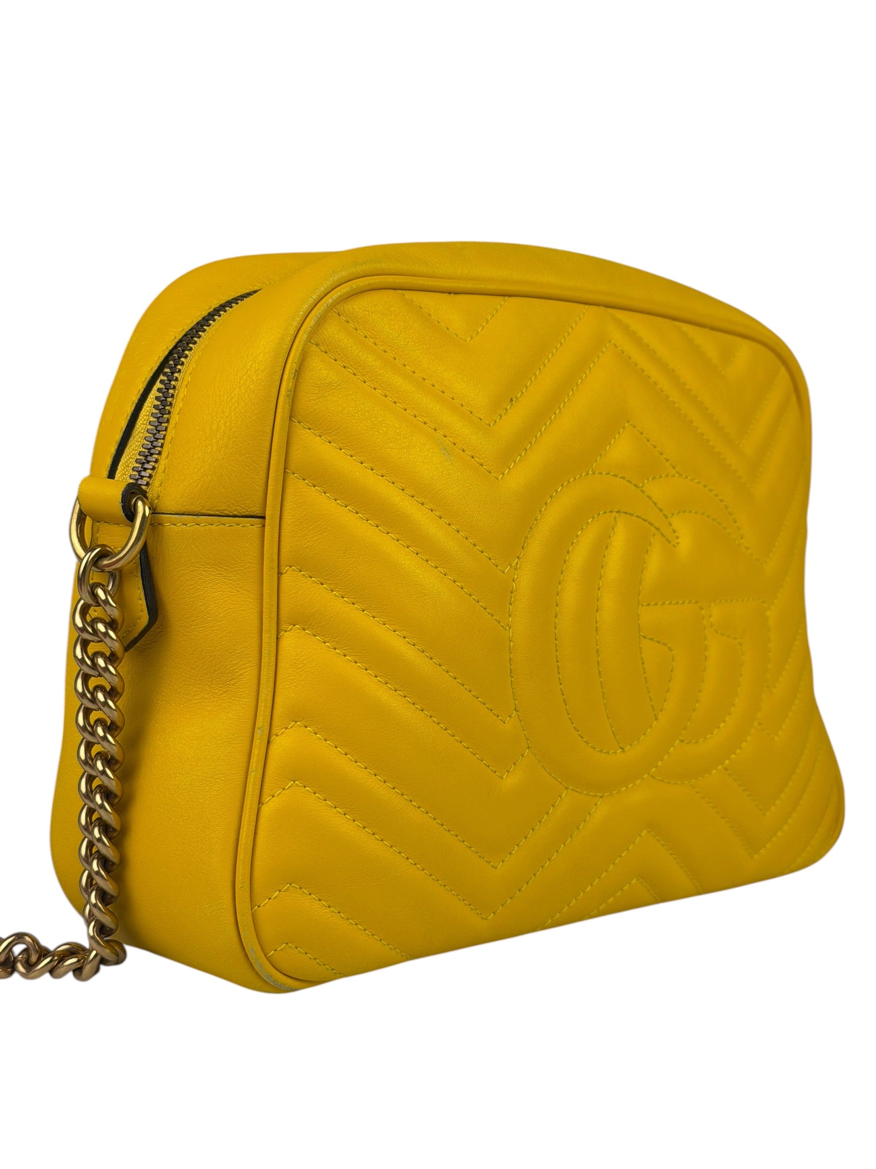 Gucci Bright Yellow GG Marmont Matelasse Shoulder Camera Bag