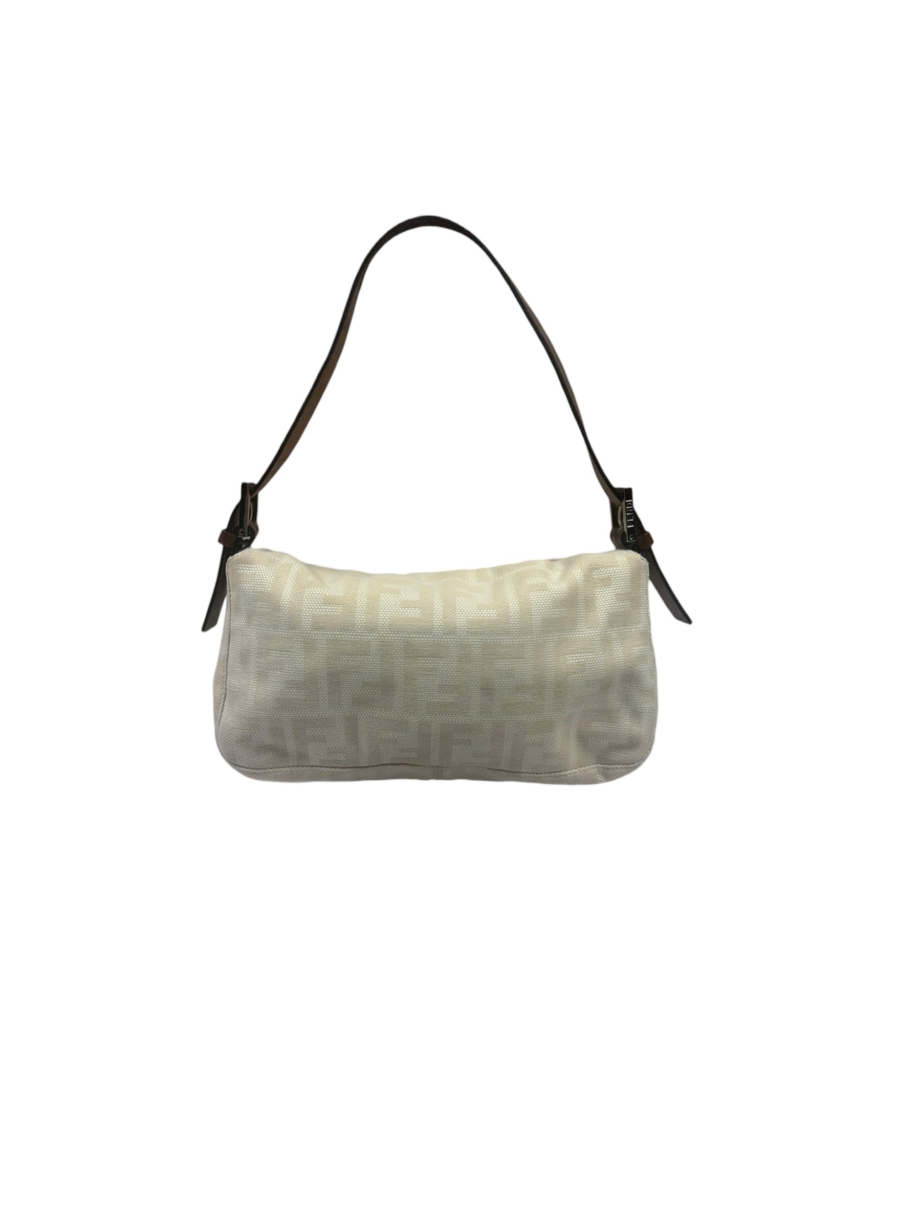 Fendi Cream/Brown Leather Trim Zucca Baguette