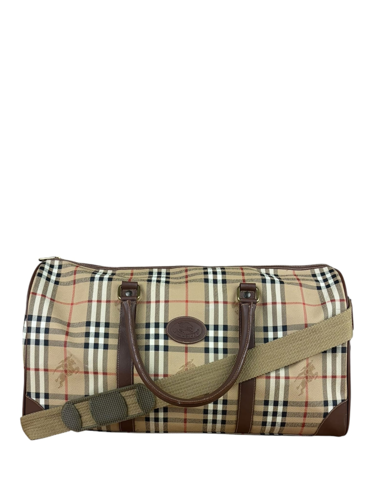 Burberry Beige/Brown Leather Haymarket House Check Boston Two-Way Bag
