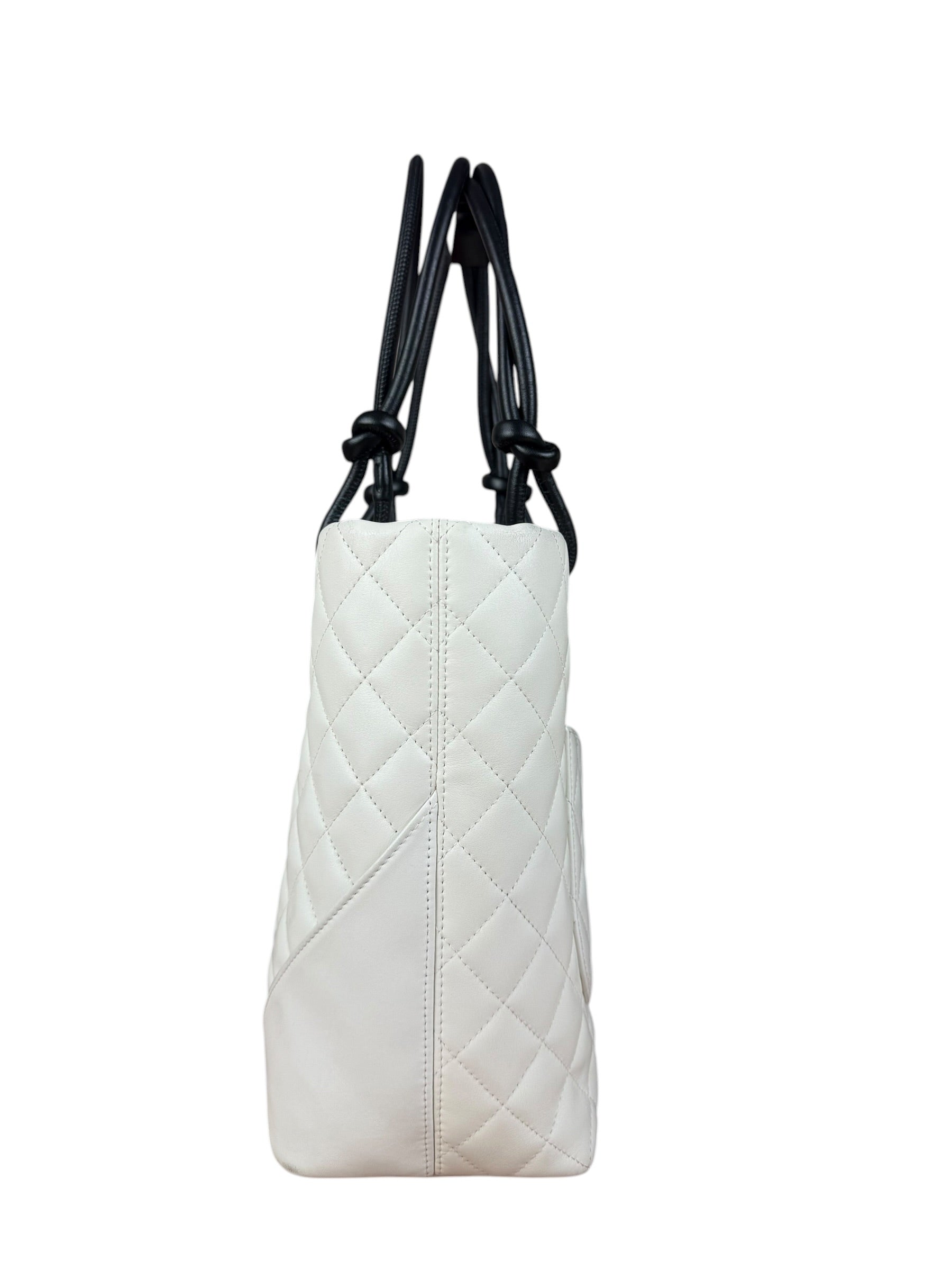 Chanel Vintage White Quilted CC Snake Cambon Ligne Tote 2004