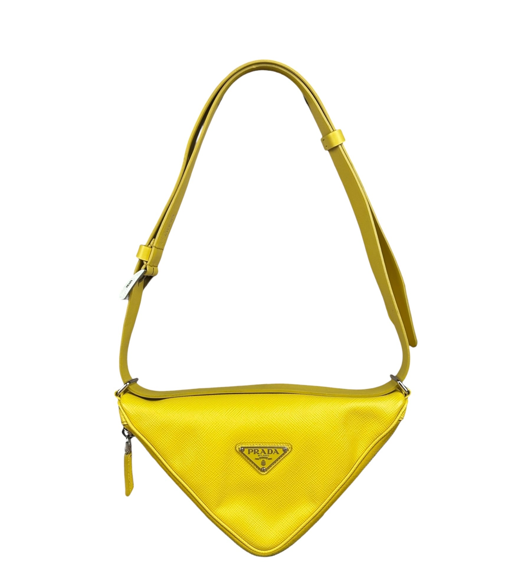 Prada Yellow Saffiano Leather Triangle Shoulder Bag