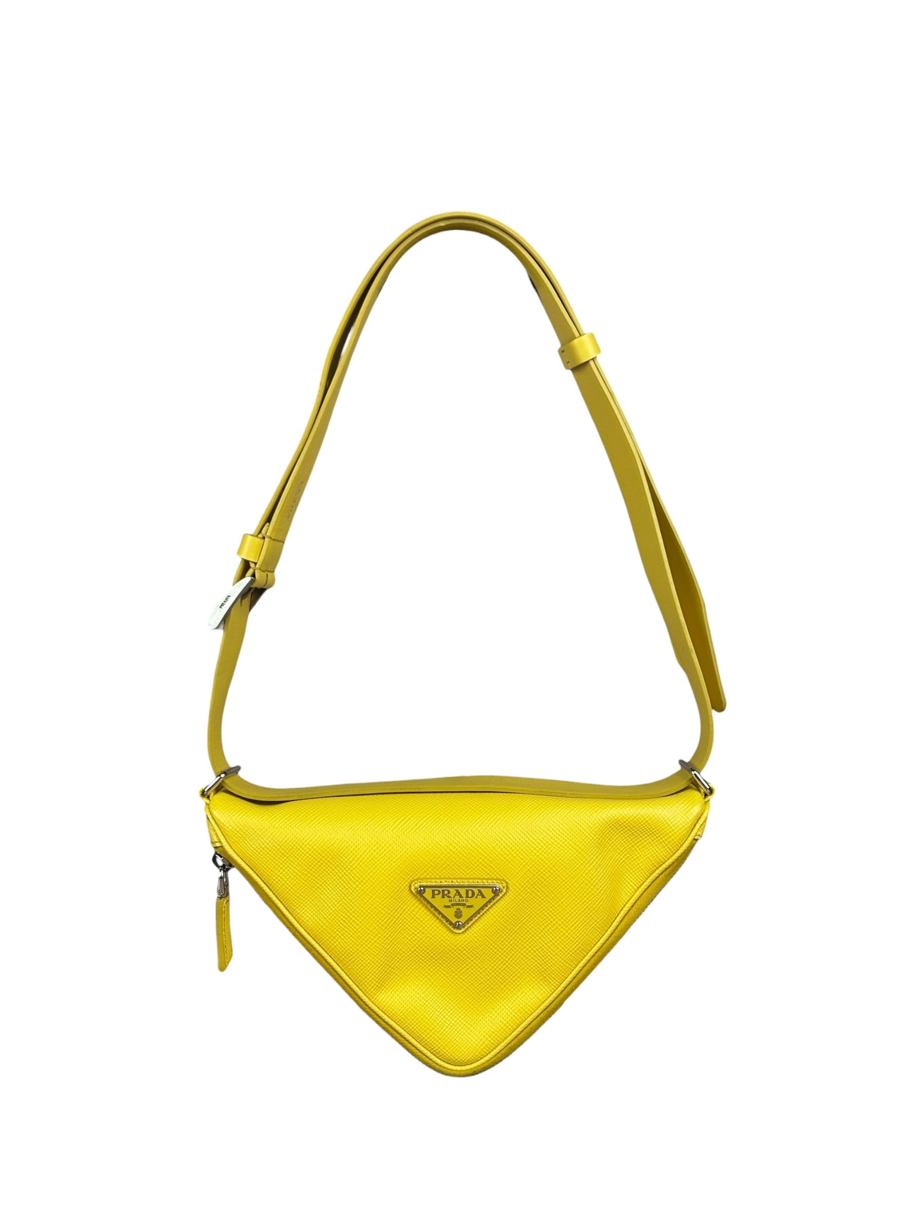 Prada Yellow Saffiano Leather Triangle Shoulder Bag