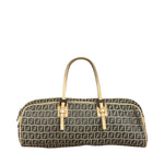 Fendi Beige Leather Trim Zucca Small Boston Bag