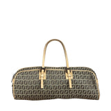 Fendi Beige Leather Trim Zucca Small Boston Bag