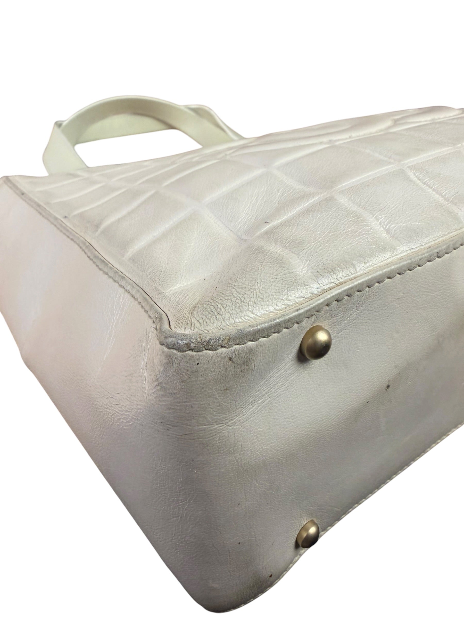 Chanel White Leather Chocolate Bar CC Tote Bag 2002