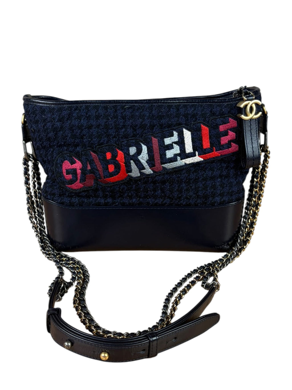 Chanel Navy Leather Trim/Tweed Gabrielle Shoulder Bag