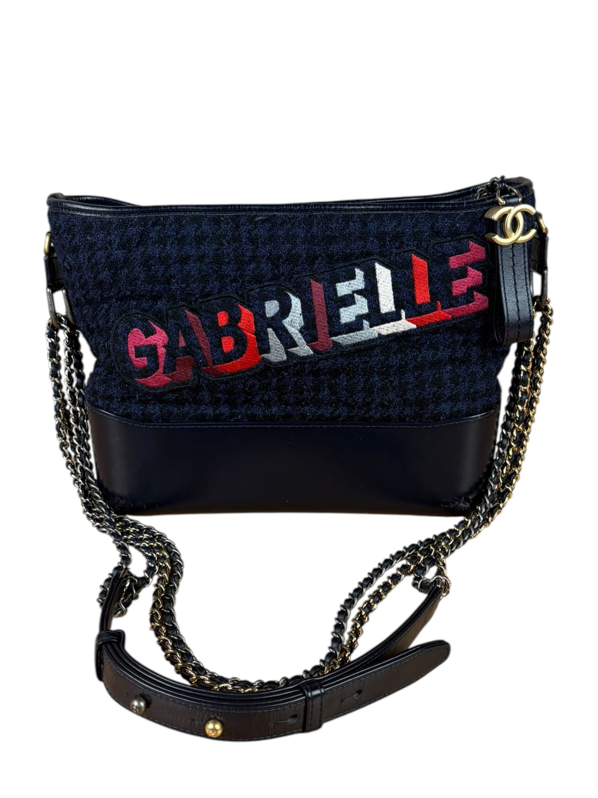 Chanel Navy Leather Trim/Tweed Gabrielle Shoulder Bag