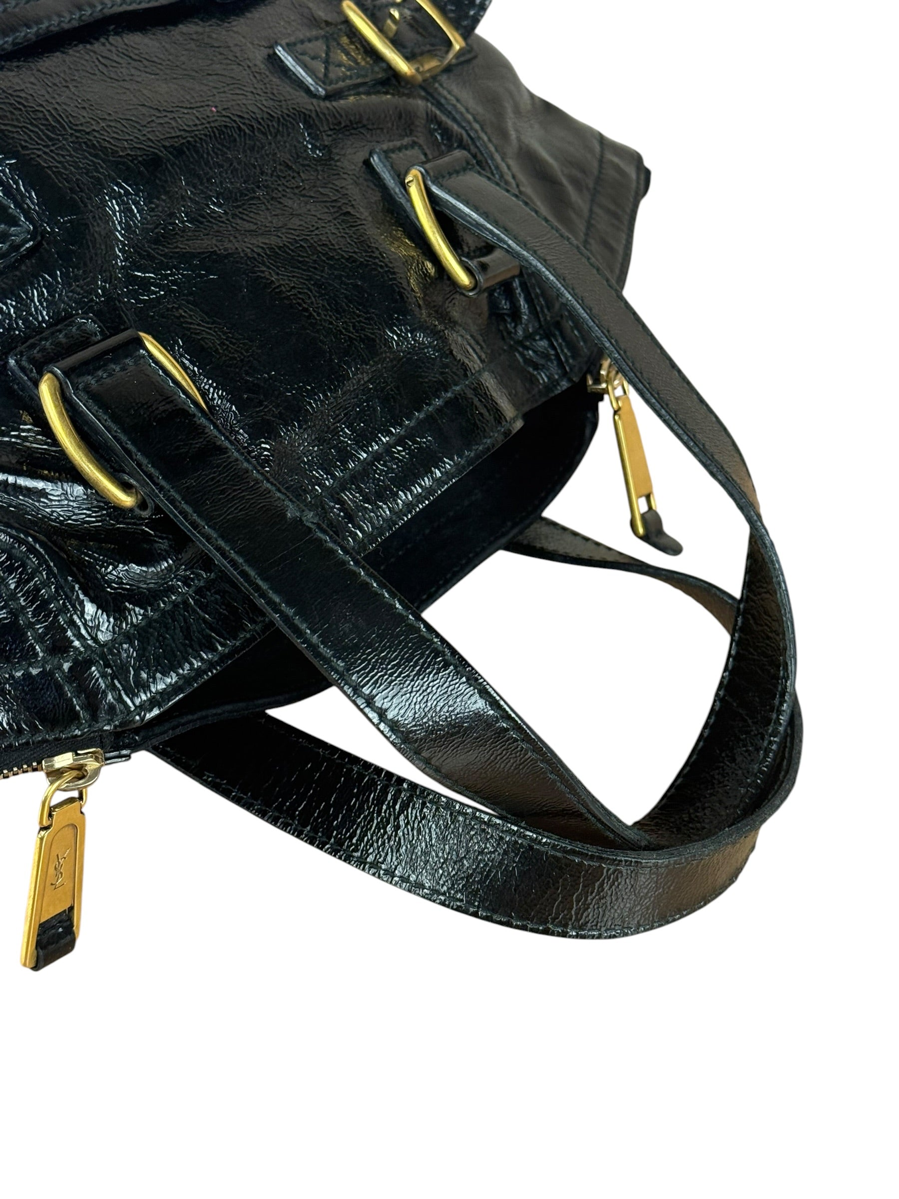 YSL Vintage Black Patent Leather Downtown Handbag