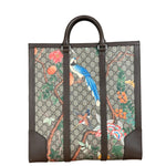 Gucci Brown Leather Trim GG Supreme Tian Vertical Tote Bag