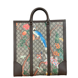 Gucci Brown Leather Trim GG Supreme Tian Vertical Tote Bag