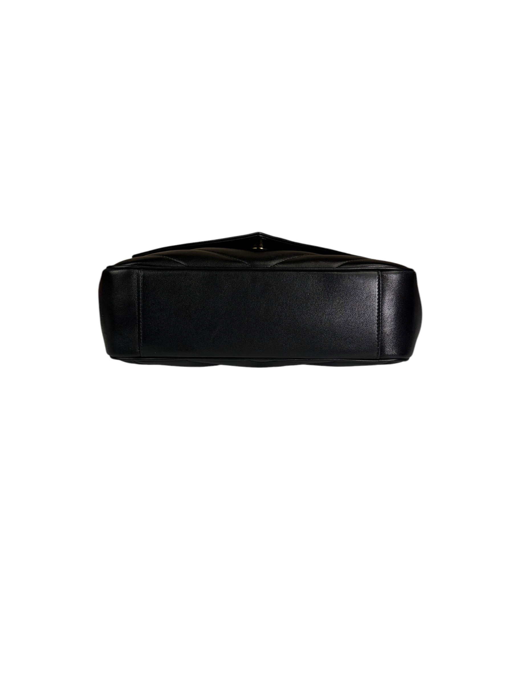 YSL Black Lambskin Matelasse Medium Loulou Shoulder Bag