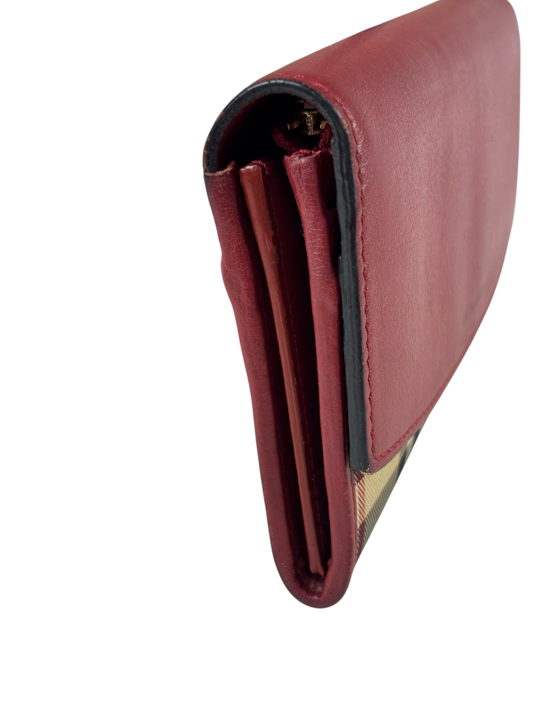 Burberry Red Leather House Check Continental Long Wallet