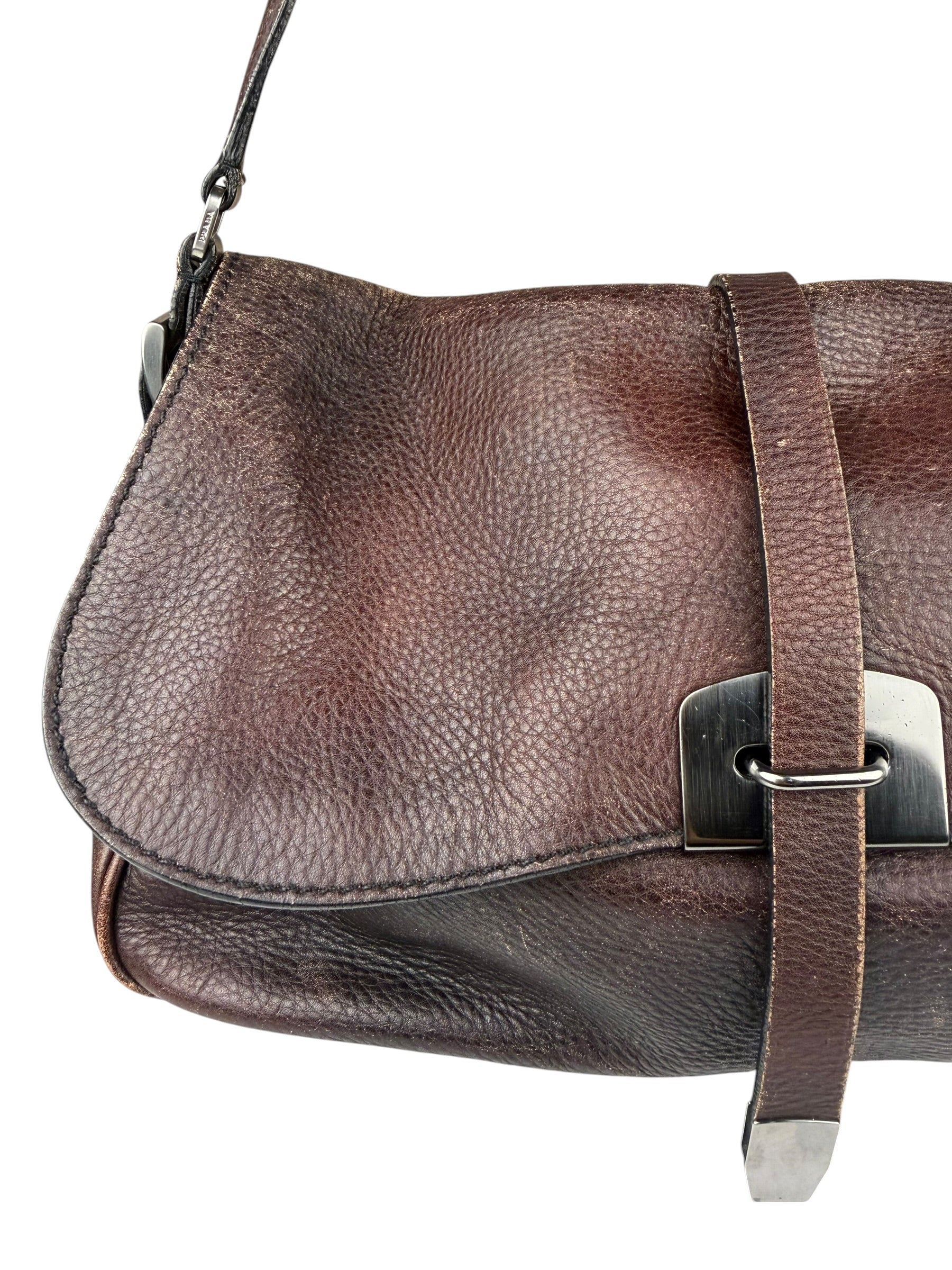 Prada Vintage Brown Leather Cervo Antik Messenger Bag