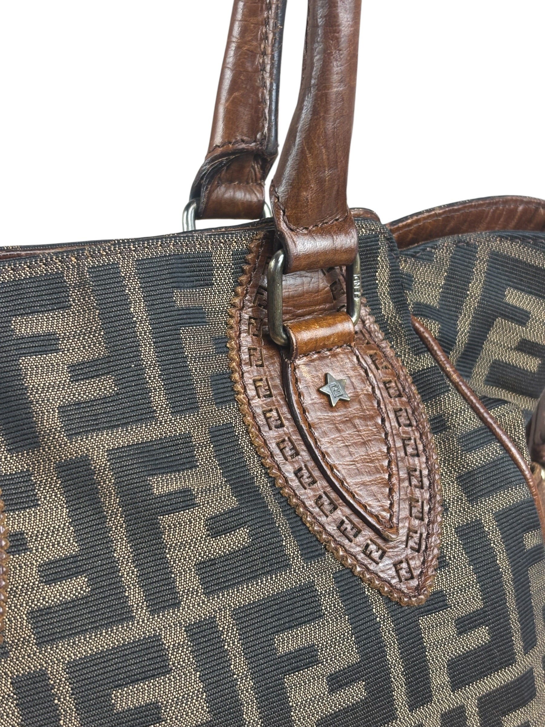 Fendi Vintage Leather Trim Zucca Etnico/Du Jour Tote Bga