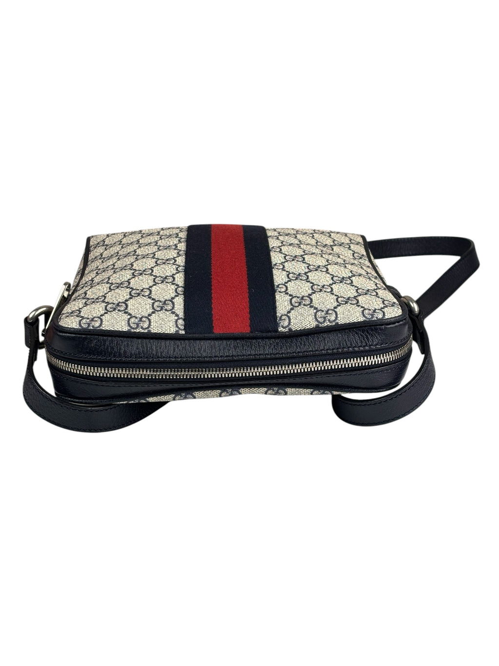 Gucci Navy Leather GG Supreme Ophidia Small Messenger Bag