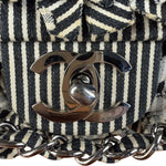Chanel Black/White Sequin Stripped Medium Double Flap Shoulder Bag