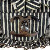Chanel Black/White Sequin Stripped Medium Double Flap Shoulder Bag