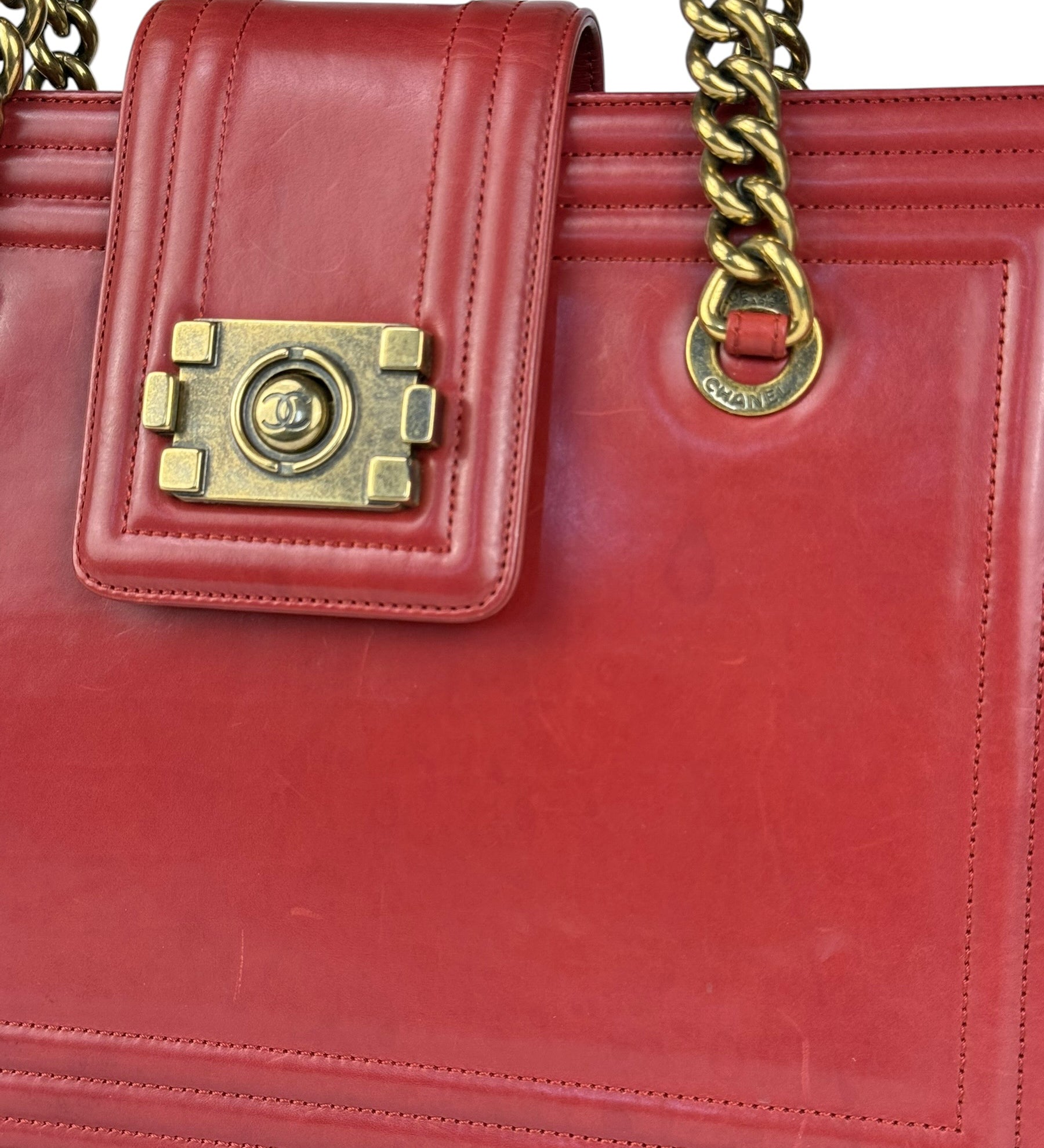 Chanel Red Leather Large Jetsetter Boy 2Way Handbag 2011