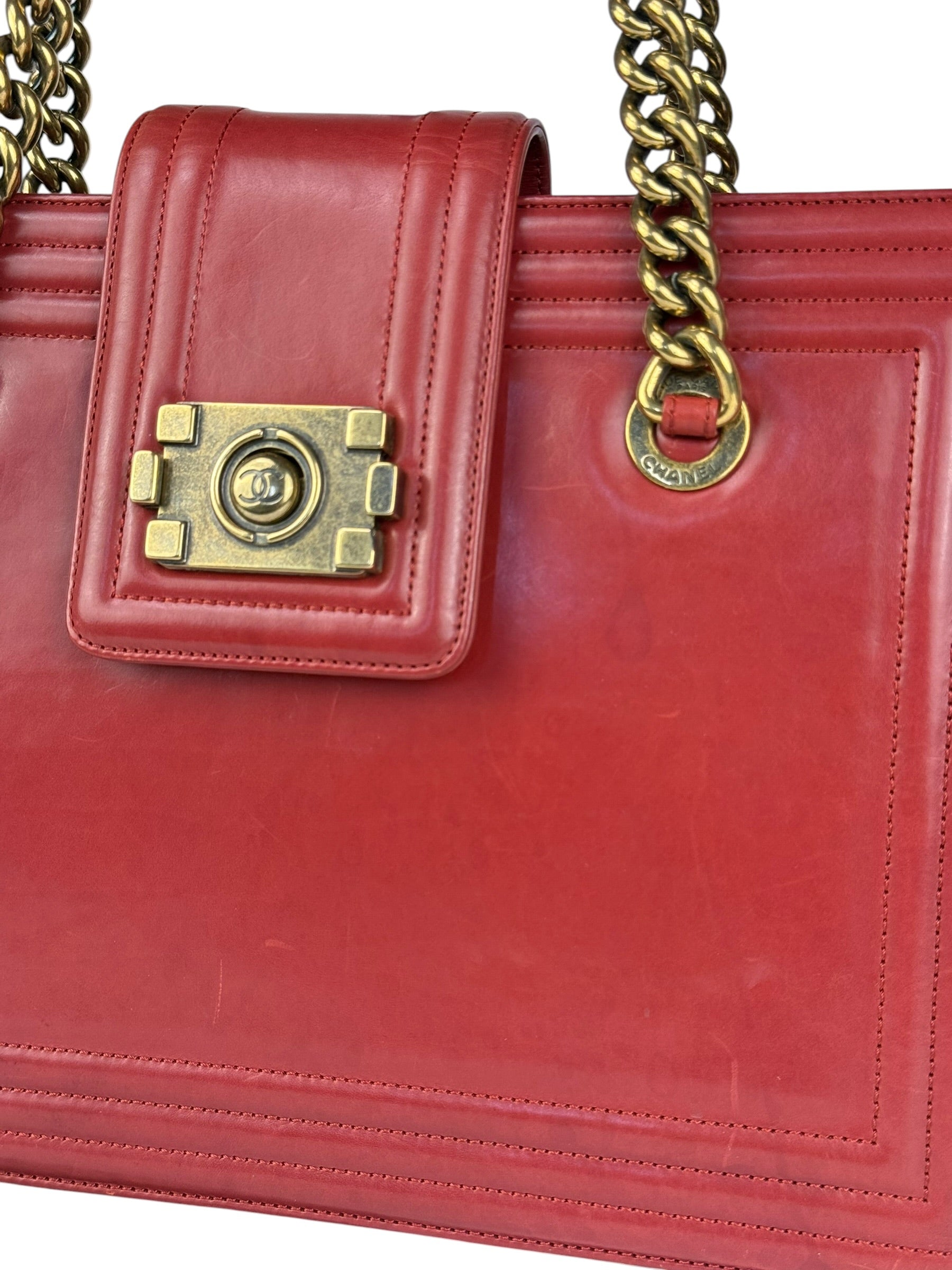 Chanel Red Leather Large Jetsetter Boy 2Way Handbag 2011