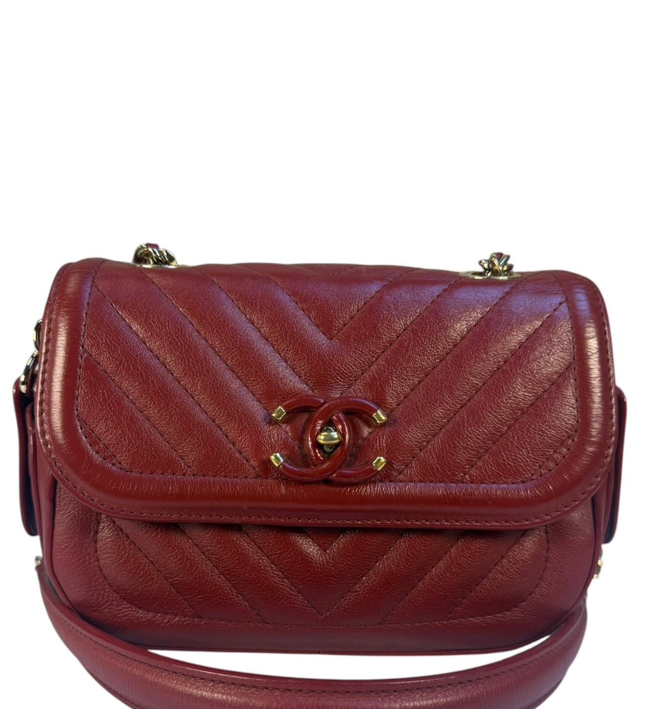 Chanel Burgundy Chevron-Quilted Leather Flap Crossbody 2018