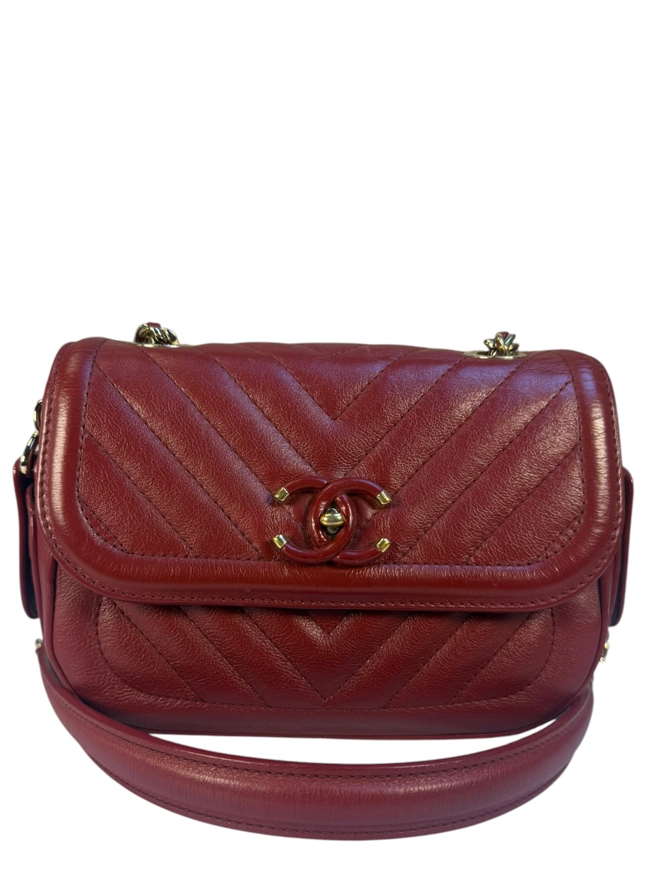 Chanel Burgundy Chevron-Quilted Leather Flap Crossbody 2018