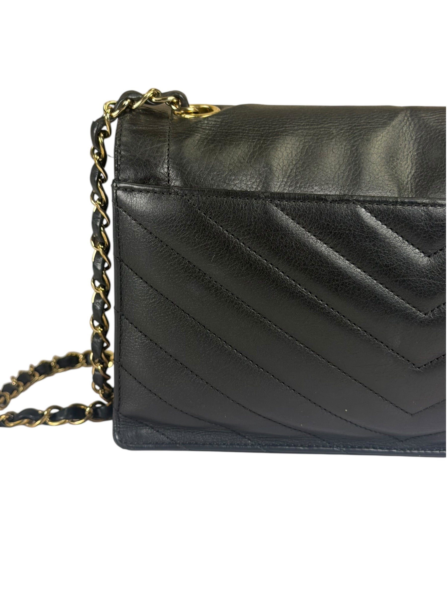 Chanel Black Calfskin Chevron Envelop Flap Bag 2019