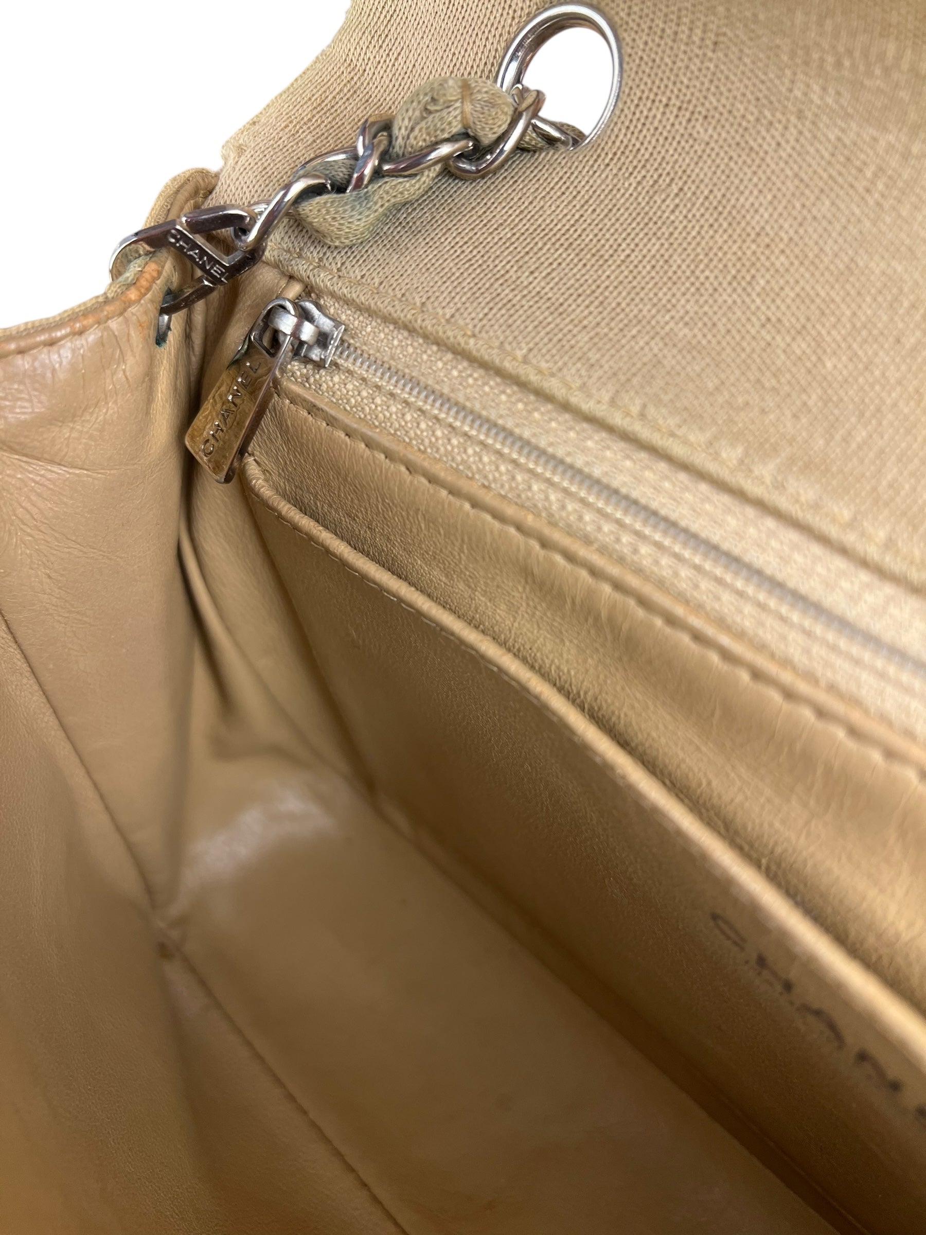 Chanel Vintage Beige Jersey Quilted Classic Flap Bag