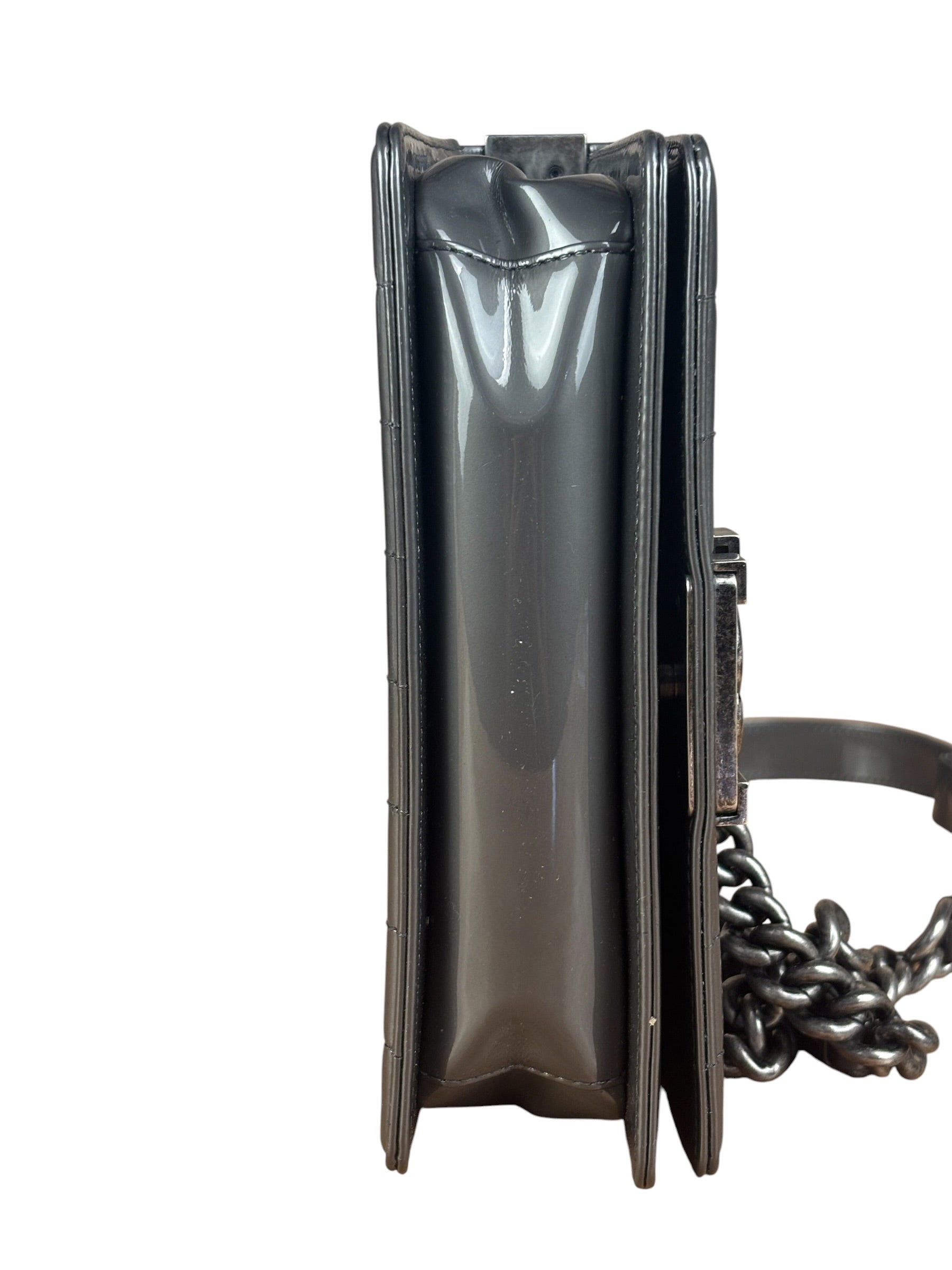 Chanel Gray Patent Leather Boy Flap Shoulder Bag