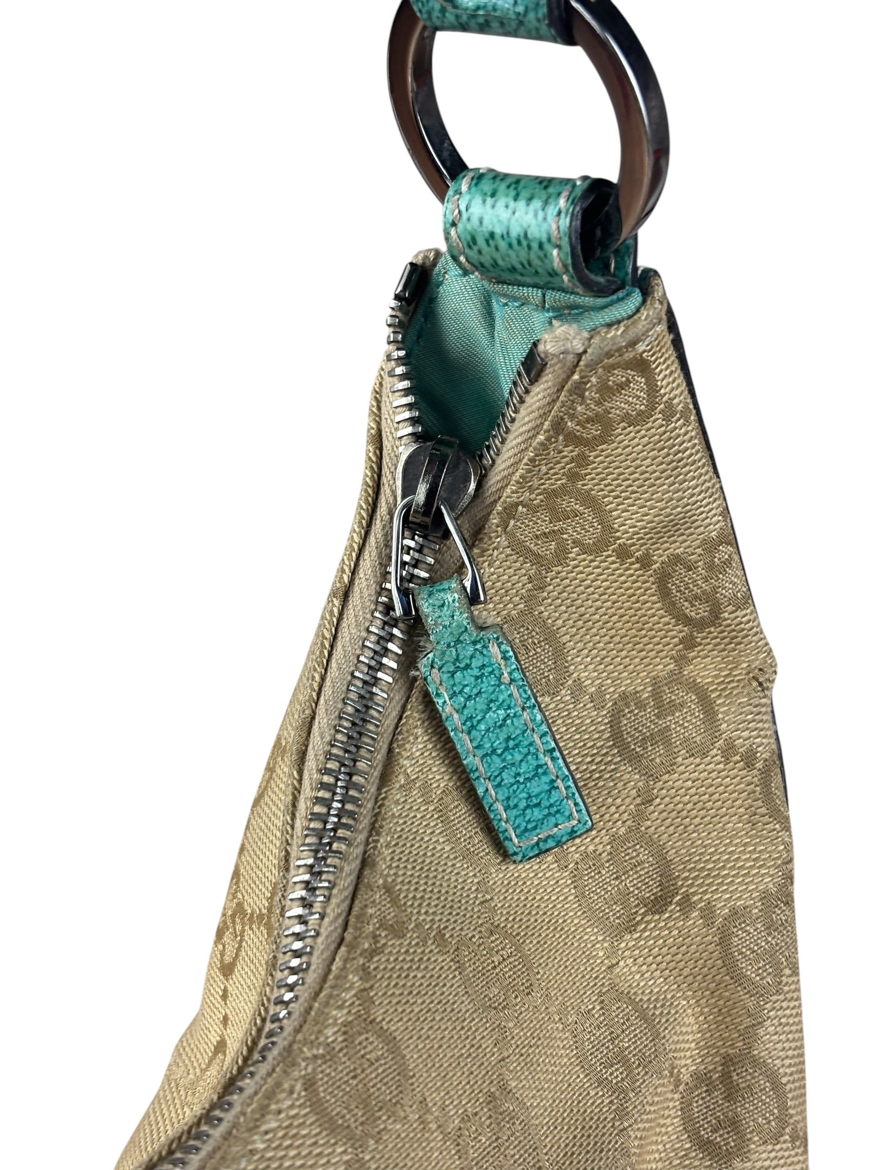 Gucci GG Vintage Canvas Turquoise Trim Hobo Bag
