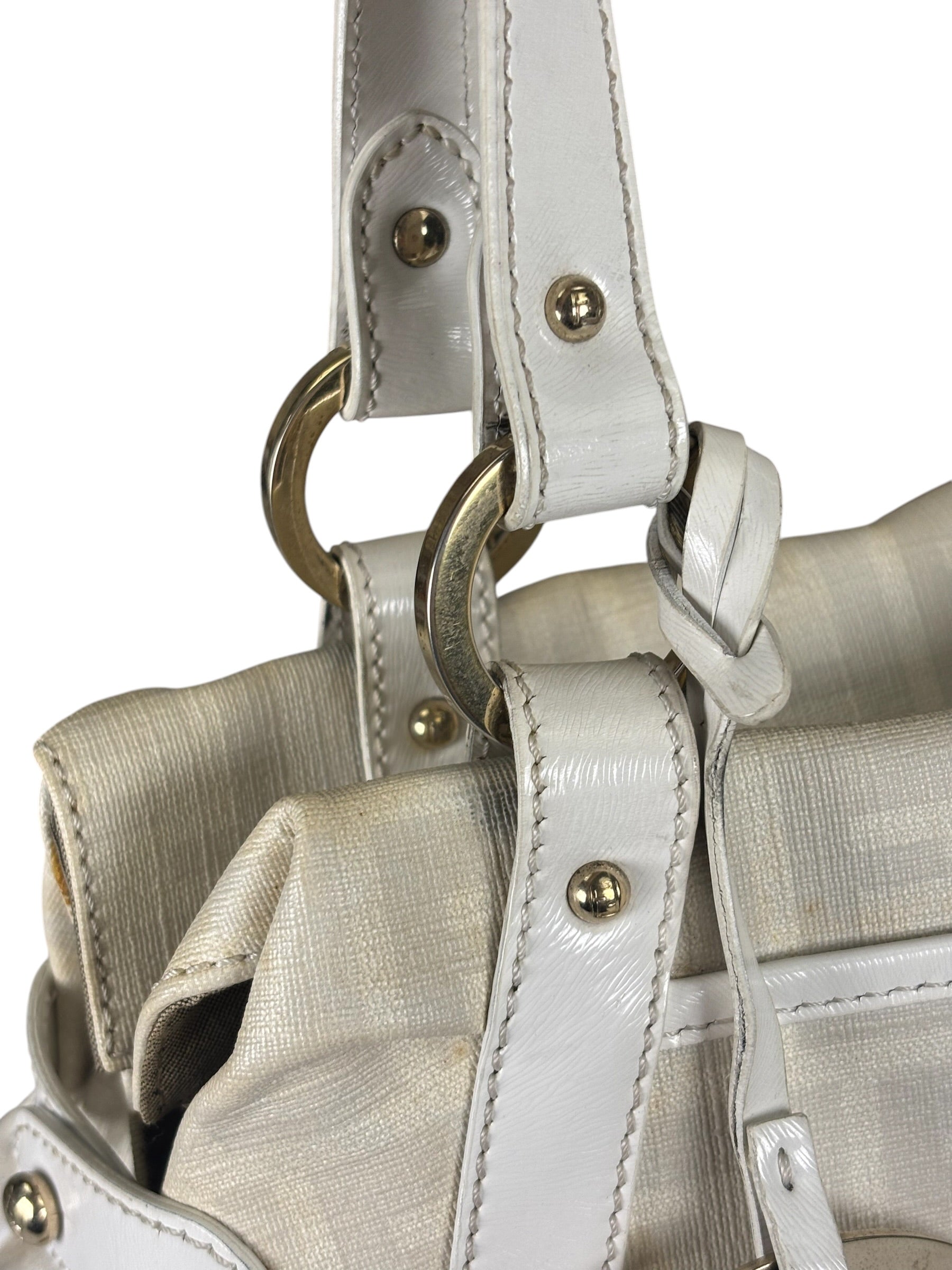 Fendi White Leather PVC Coated Zucca Spalmati Chef Shoulder Bag