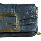 Fendi Black Leather Mini Chain Baguette