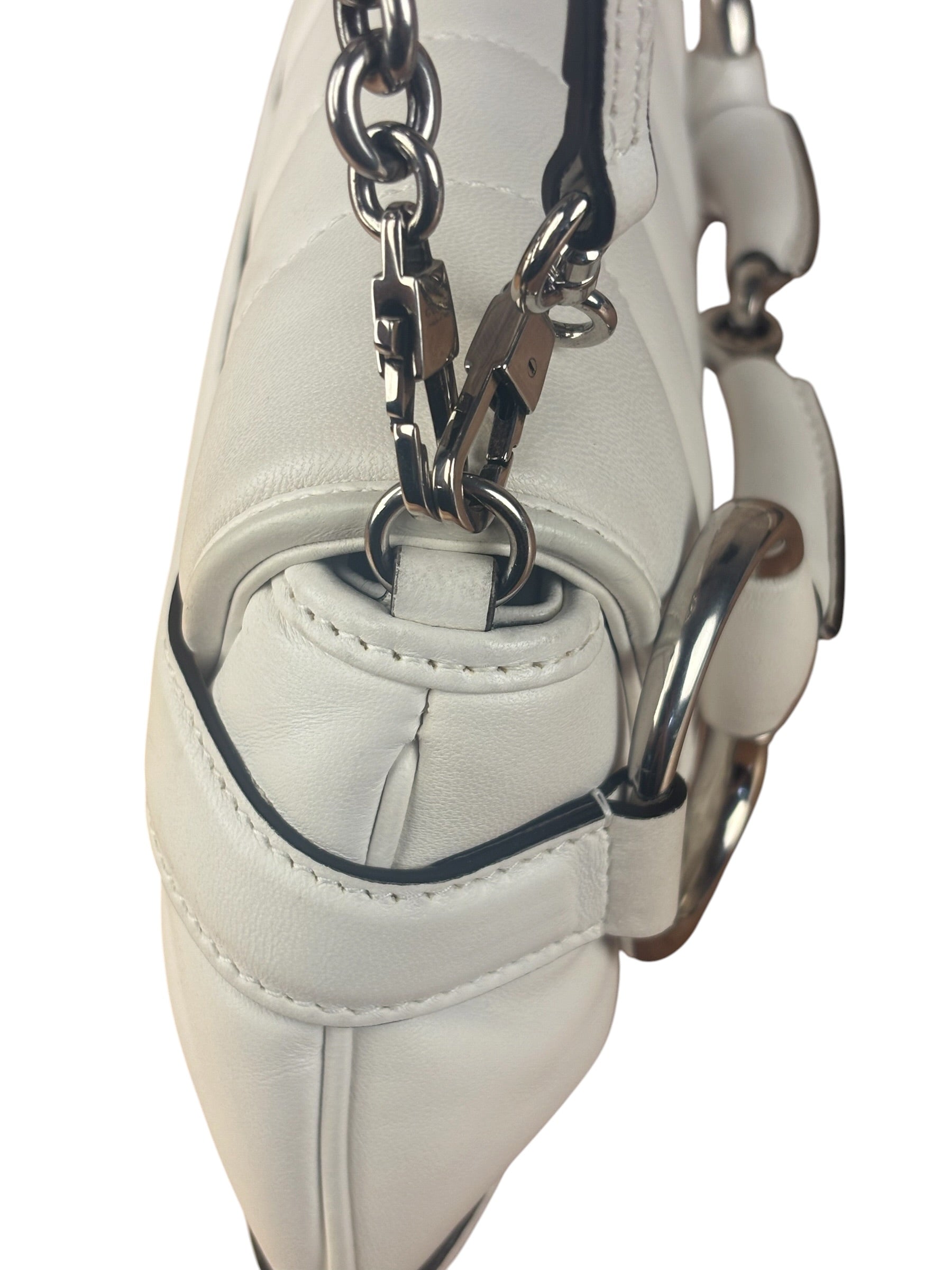 Gucci White Horsebit Vertical Quilted Leather Shoulder Bag