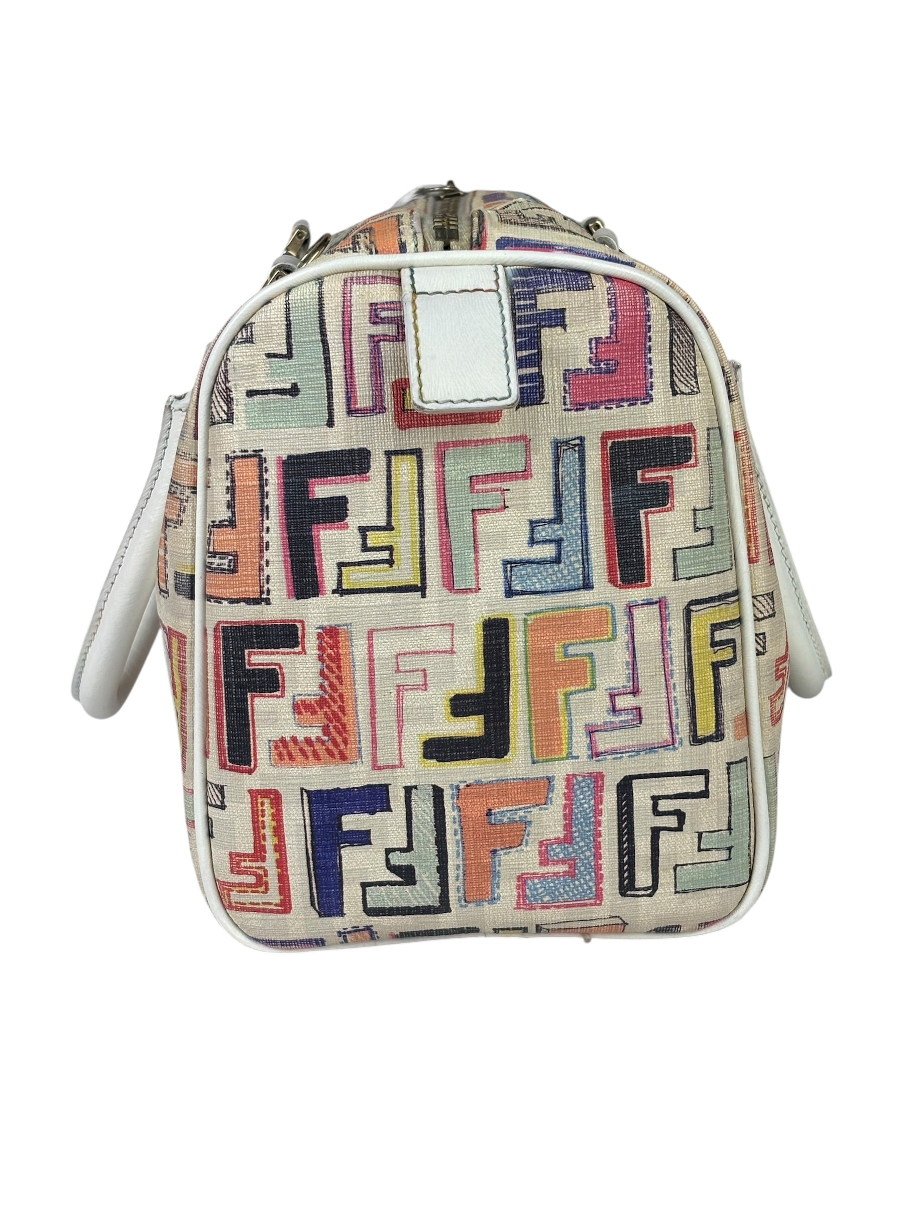 Fendi Beige Leather Multicolor Zucca Forever Boston Bag