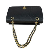 Chanel Black Quilted Leather Full Flap Chain Bag 1986