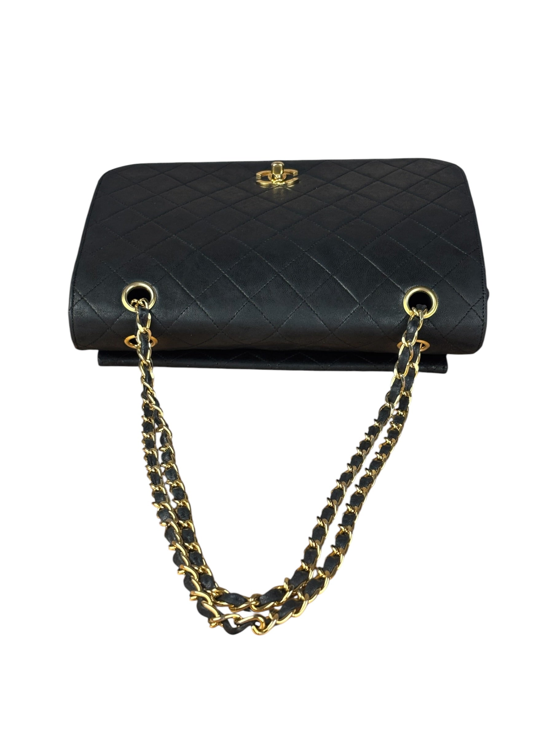 Chanel Black Quilted Leather Full Flap Chain Bag 1986
