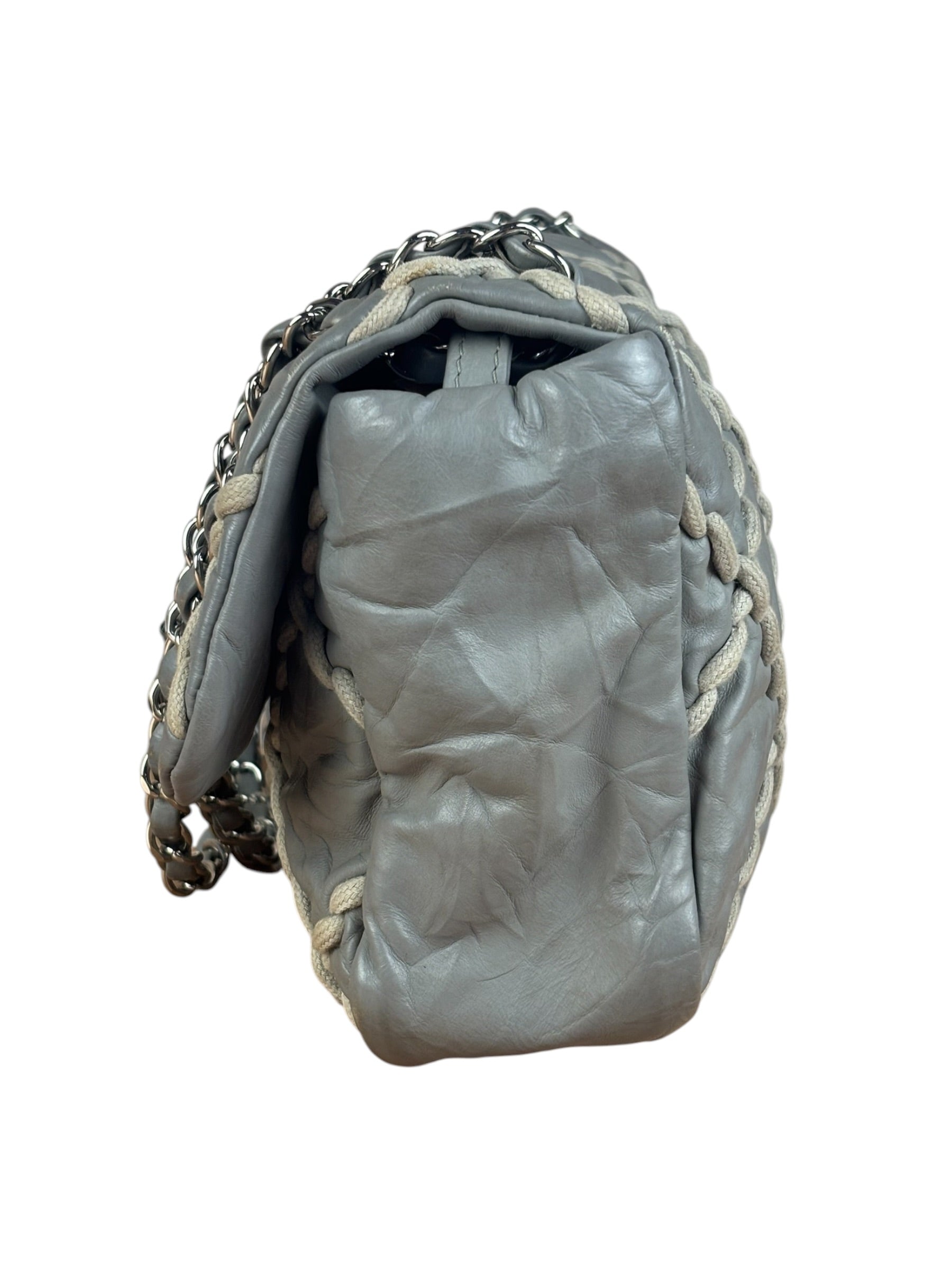 Chanel Grey Leather Ultra Stitch Classic Flap Shoulder Bag 1990
