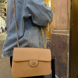 Chanel Beige Quilted Canvas Chain Flap Bag 1998