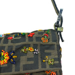 Fendi Vintage Zucca Beaded Lizard Trimmed Baguette