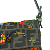 Fendi Vintage Zucca Beaded Lizard Trimmed Baguette